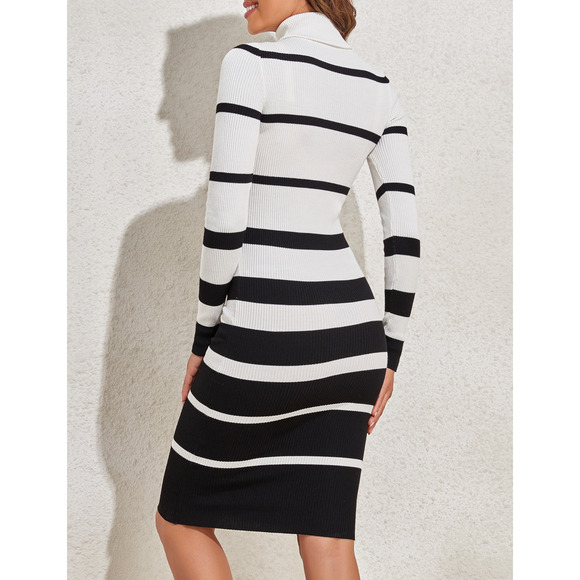 PrettyGuide Turtleneck Sweater Dress Long Sleeve Ribbed Stretch Midi Bodycon NWT - Picture 2 of 14